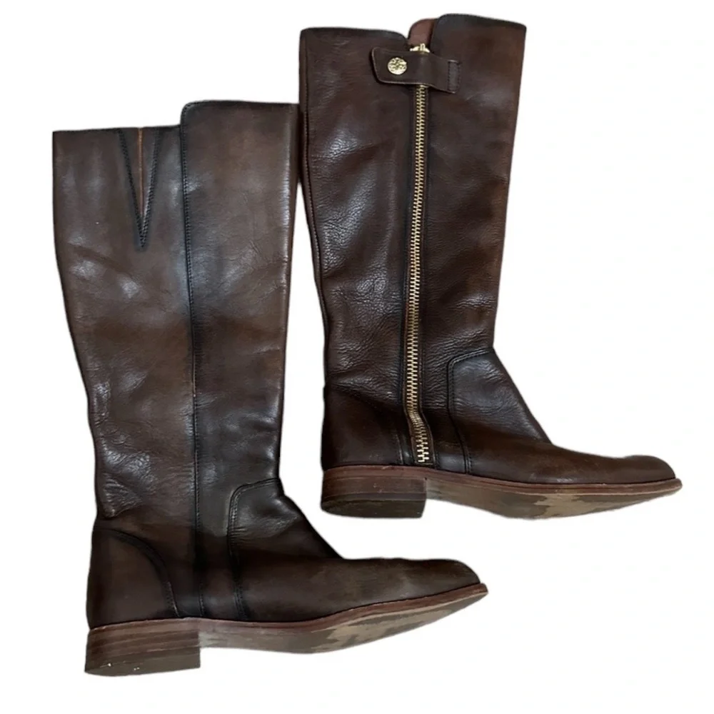 ISOLA: Melino Whiskey Brown Cannato Leather Tall Zip Boots Women's Sz 6M
